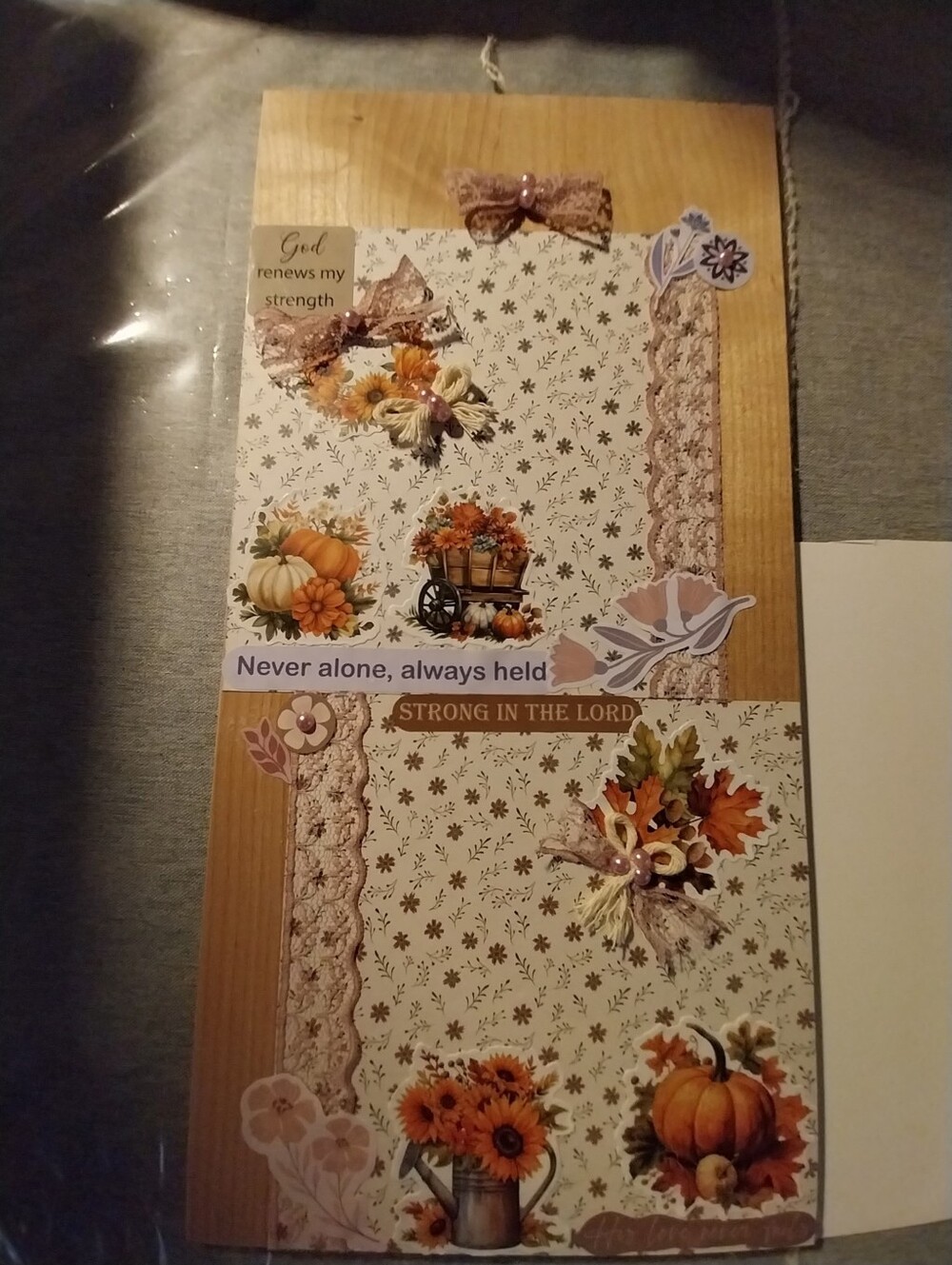 Handmade Autumn Prayer Wall Hanging with Pumpkins
